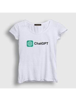 Presmono Kadın Beyaz Logo Ai Chatgpt Yapay Zeka T-Shirt