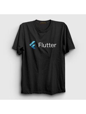 Presmono Unisex Siyah Logo Flutter Yazılım Programlama T-Shirt