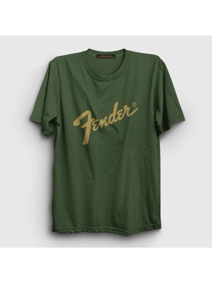 Presmono Unisex Haki Logo Fender Gitar Gitarist T-Shirt