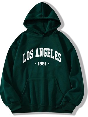 Tarzsokak Letter Graphic Lined Kangaroo Pocket Hoodie Yeşil