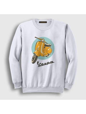 Presmono Unisex Beyaz Vintage Vespa Motorsiklet Scooter Sweatshirt