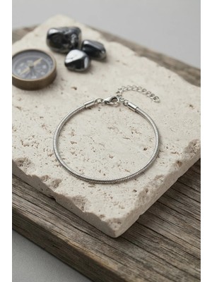 Uravas Store 316L Çelik Gümüş Renk Yılan Zincir Model Erkek Bileklik TJ-EB3791