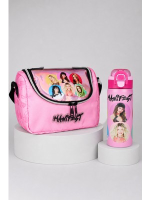 x Dekomus Lisanslı Manifest Toz Pembe Collection Termoslu Beslenme Çantası ve 600 ML Çelik Matara Seti