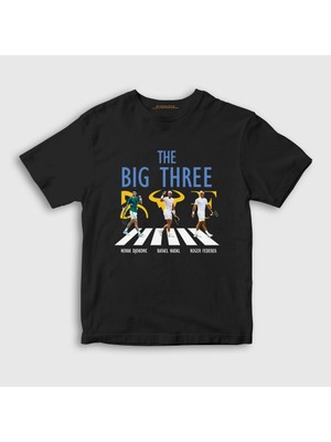 Presmono  Çocuk Siyah Big Three Novak Rafael Roger Tenis T-Shirt