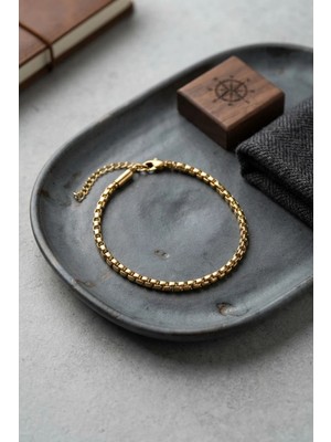 Uravas Store 316L Çelik Gold Renk Kutu Zincir Erkek Bileklik TJ-EB3808