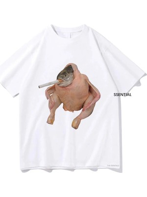 Tarzsokak Beyaz Balık Yüz Tavuk Sigara Sigara Meme Tshirt Komik/ Harajuku Unisex Üstl