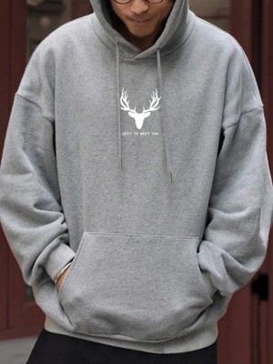 Tarzsokak Unisex Kadın/erkek Geyik Renkli Oversize Kapüşonlu Sweatshirt