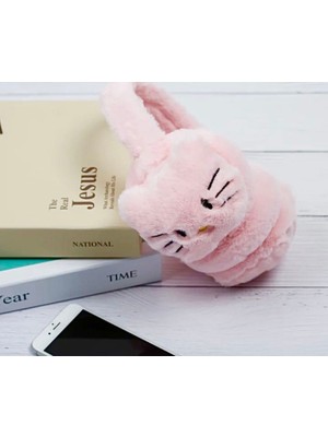 Sheker Home Kedicik Figürlü Kız Çocuk Peluş Kulaklık - Açık Pembe