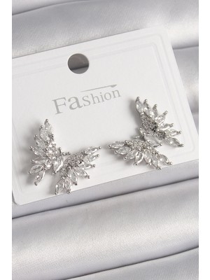 Pazarcan Kadın Küpe Pirinç Gümüş Renk Zirkon Taşlı Model
