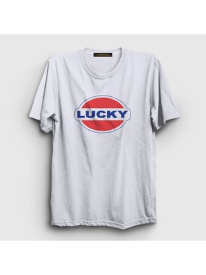 Presmono Unisex Beyaz Logo Lucky Halsey T-Shirt