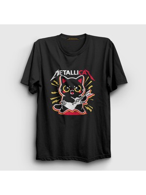 Presmono Unisex Siyah Metallicat Metallica Kedili T-Shirt