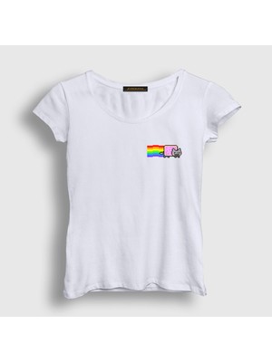 Presmono Kadın Beyaz Nyan Cat Meme Kedili T-Shirt