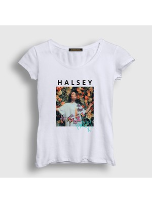 Presmono Kadın Beyaz Poster Love And Power Halsey T-Shirt