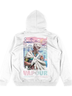 Tarzsokak Vapour Oversize Unisex Kapüşonlu Sweatshirt Hoodie Beyaz