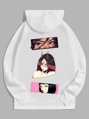 Tarzsokak Unisex Kadın/erkek Siyah Anime Top Sırt Baskılı Oversize Kapüşonlu Sweatshirt