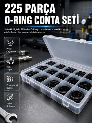 Tbl Dekor 225 Parça O-Ring Conta Seti 18 Farklı Ölçü Kauçuk Sızdırmazlık Conta Organizer Kutulu