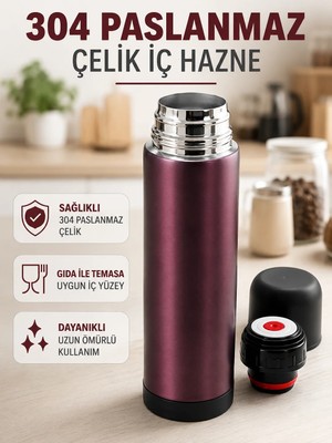 Tbl Dekor Paslanmaz Çelik Seyahat Termosu Tek Tuşlu Vakumlu Kahve ve Çay Termosu