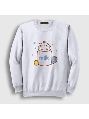 Presmono Unisex Beyaz Milk Mölang Piu Piu Molang Sweatshirt