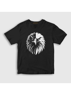 Presmono Unisex Çocuk Siyah Kartal Kafası Kartallı Siyah Beyaz Hediye T-Shirt