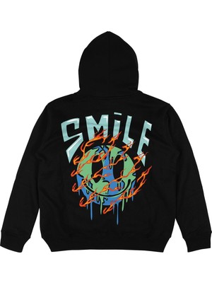 Tarzsokak Smile Siyah Oversize Unisex Kapüşonlu Sweatshirt Hoodie