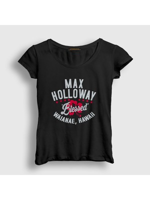 Presmono Kadın Siyah Blessed Mma Ufc Max Holloway T-Shirt