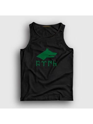 Presmono Unisex Siyah Göktürk Bayrağı Türk Yazılı Kurt Bozkurt Atlet