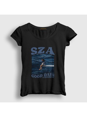 Presmono Kadın Siyah Good Days Müzik Sza T-Shirt