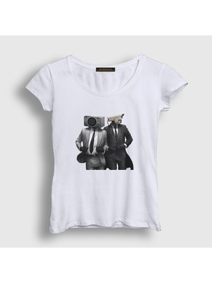 Presmono Kadın Beyaz Team Skibidi Toilet T-Shirt