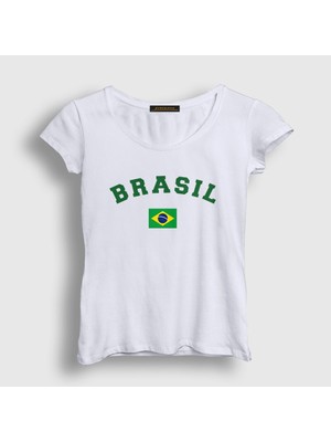 Presmono Kadın Beyaz Brasil Brazil Brezilya Bayrağı T-Shirt