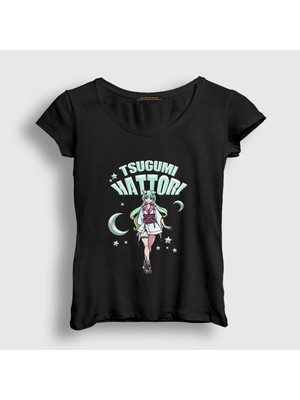 Presmono Kadın Siyah Hattori Tsugumi Anime Orient T-Shirt
