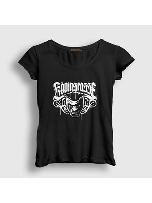 Presmono Kadın Siyah Logo Koenigsrasse Königsrasse T-Shirt