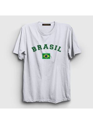Presmono  Beyaz Brasil Brazil Brezilya Bayrağı T-Shirt