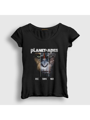 Presmono Kadın Siyah Planet Of The Apes Maymunlar Cehennemi T-Shirt
