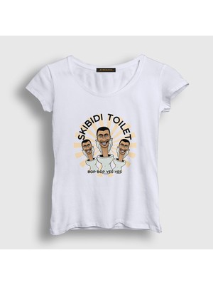 Presmono Kadın Beyaz Bop Bop Yes Yes Skibidi Toilet T-Shirt