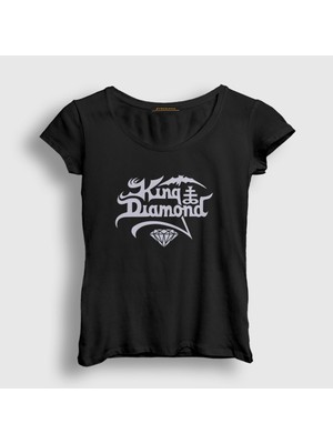 Presmono Kadın Siyah Logo Rock King Diamond T-Shirt