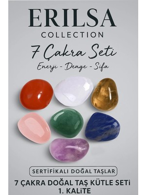 Moontime Alaçatı Sertifikalı 7'li Doğal Taş Kütle Çakra Seti - Pembe Kuvars Ametist Lapis Lazuli Aventurin Akik Taşı