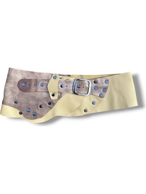 Yılday Gür Butik Kadın Sarı El Yapımı Deri Kemer - Butteryellow Yaldızlı Tasarım - Standart Beden