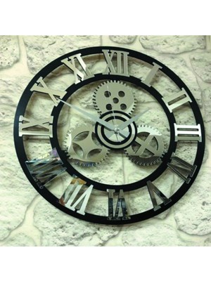 Moontime Alaçatı Roma Rakamlı Pleksi Aynalı Çarklı Duvar Saati 49*49 cm Gümüş
