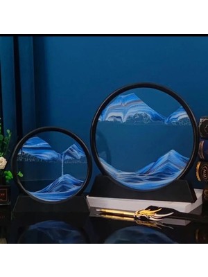Moontime Alaçatı Hareketli Kum Sanat Yuvarlak Cam 3D Kum Saati Derin Deniz Kum Manzarası-Mavi Glrshop