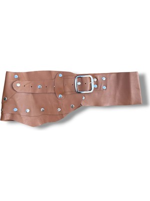 Yılday Gür Butik Kadın Kahverengi Zımbalı Hakiki Deri Kemer - Terre El Yapımı Bohem Model - Standart Beden