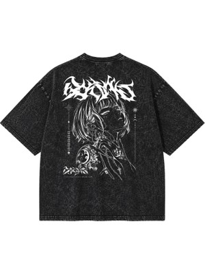BarsDepo Oversize Yıkamalı Siyah Tişört – Gotic Baskılı Unisex Streetwear T-Shirt