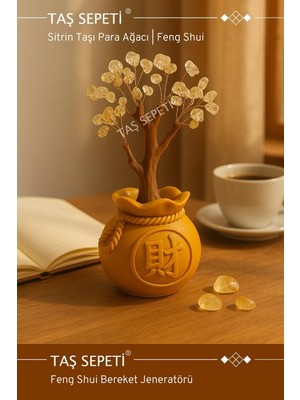 Moontime Alaçatı Sitrin Doğaltaşı Bolluk Bereket Para Ağacı Feng Shui Para Ağacı Bereket Için Para Jeneratörü 17CM
