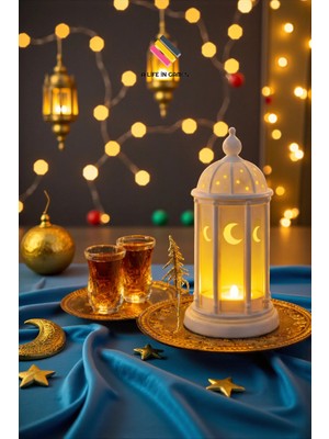 Moontime Alaçatı Ramazan Feneri - (Tealight LED Hediyeli ) Fanos Ev Ofis Süsü Hoşgeldin Ramazan Işık Modern Dekoratif