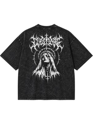 BarsDepo Oversize Yıkamalı Siyah Tişört – Japon Samurai Baskılı Unisex Streetwear T-Shirt