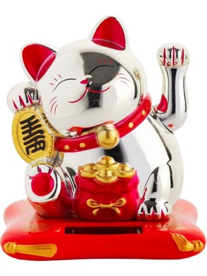 Moontime Alaçatı Şans Kedisi Sallanan Pati Güneş Enerjili - Şirin Orta Boy 9.2cm x 9.2cm x 11CM