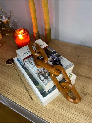 Moontime Alaçatı Dekoratif Zincir - 5 Parçalı Tasarım, Kahve Rengi, Ahşap Desenli, Plastik Özel Üretim
