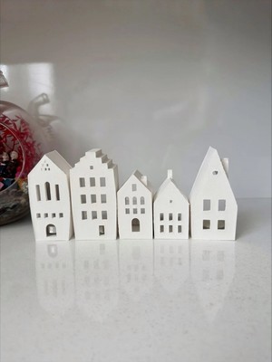Moontime Alaçatı Beton Evler Tealight Mumluk Tealight 5 Li Ev