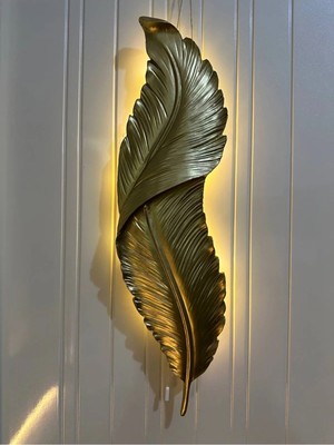 Moontime Alaçatı Tüy Şekli Dekoratif 60 x 16 cm Aplık Duvar Dekoru Biblo Ledli