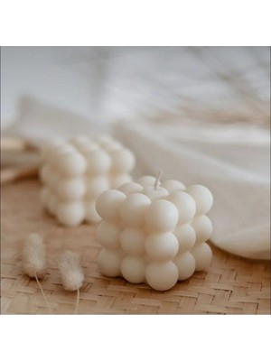Moontime Alaçatı 3 Adet Kare Bubble Mum Krem Pudra Kokulu Candle Soya Wax Vegan Mum