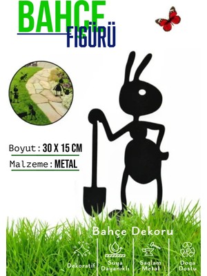 Moontime Alaçatı Dekoratif Metal Bahçe Süsü - Bahçe Dekorasyonu Dekor Karınca - Saksı Üstüne Heykel Figürü